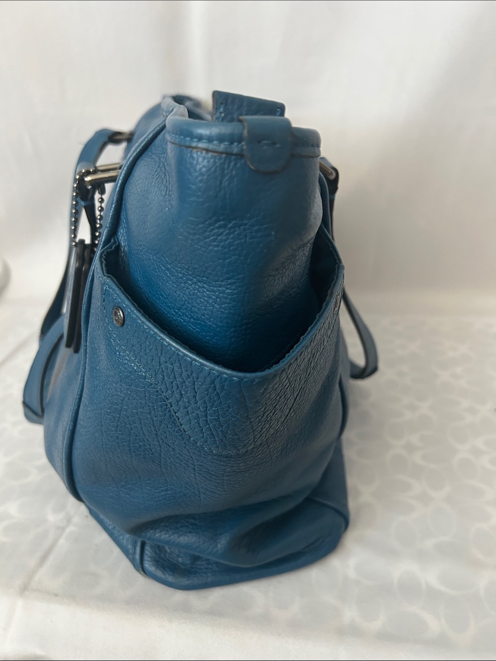Coach Deep Blue Large Mickie Grain Leather Handbag Tote Purse 🌸🌸 - Picture 3 of 16